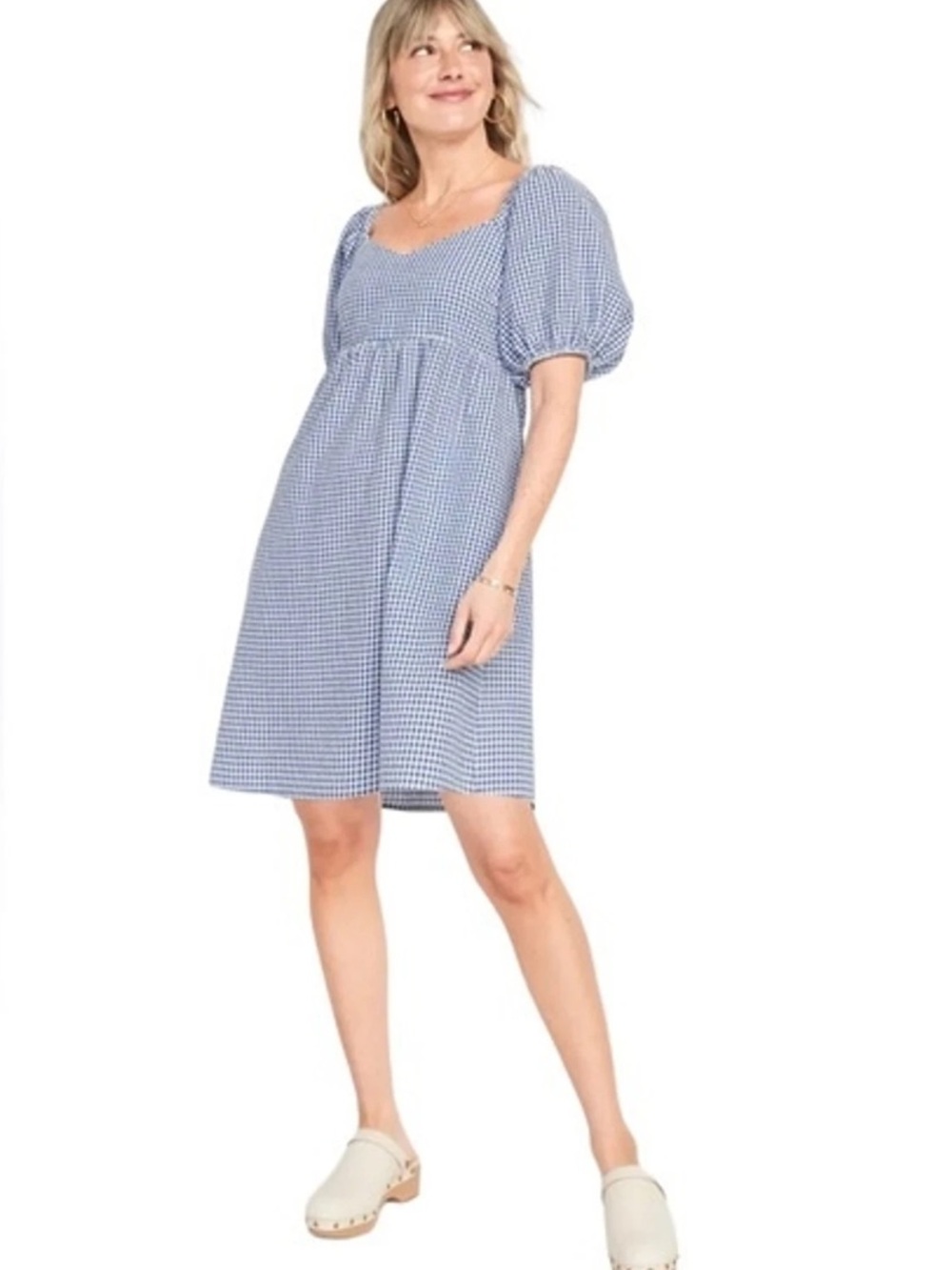 Old Navy Gingham Midi Puff Sleeve Dress